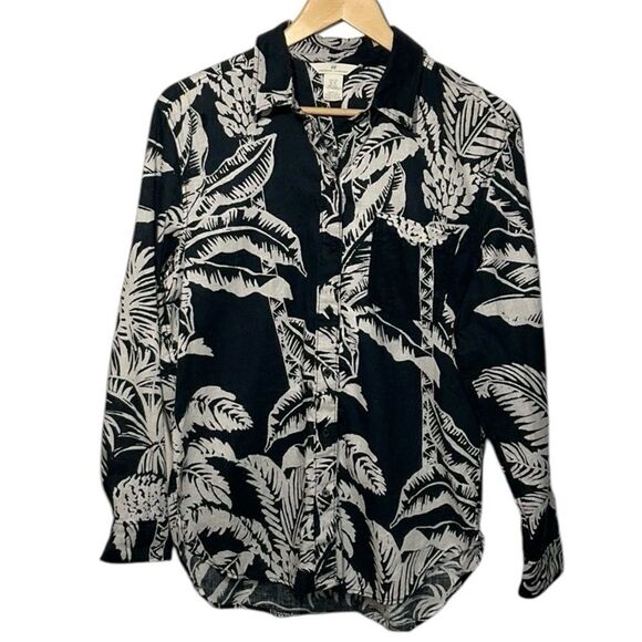 H&M Tropical Print Linen Blend Button Down Shirt - Picture 3 of 10